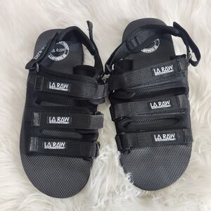 LARAW Slides Black For the Uplifment of Humanity Velcro Size 9